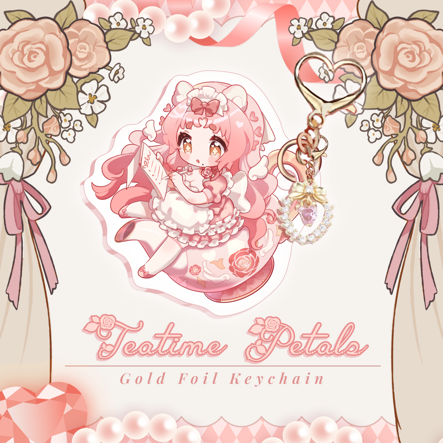 Holographic Gold Foil Keychain: Teatime Petals
